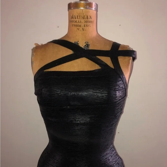 [Gstudio] Black Leather effects Cutout Sexy Bandage Body-con Mini Corset Dress - Picture 2 of 16